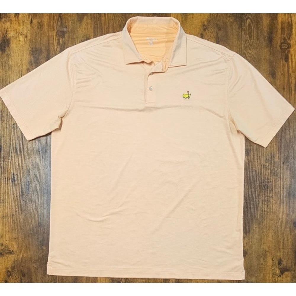 Masters Tech Polo Shirt Men's 2XL Peach Striped Stretch Golf Rugby Logo
